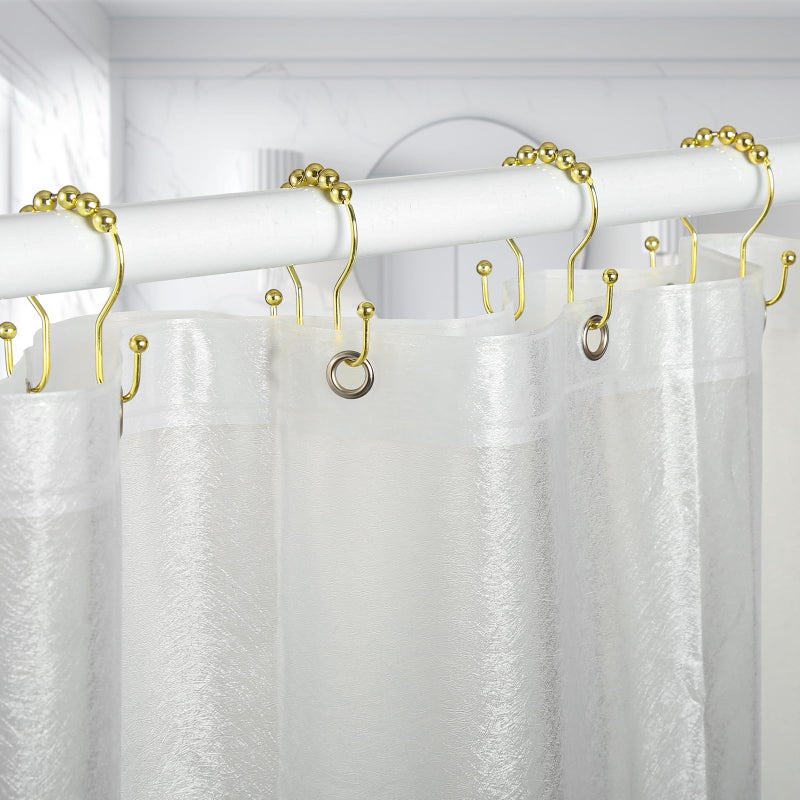 Goowin Shower Curtain Hooks, 12 Pcs Shower Curtain Rings, Stainless Steel Gold Shower Curtain Hooks Rings Rust Proof, Smooth Sliding Anti-Drop Double Shower Hooks for Shower Curtain, Rods (Gold) - Image 3